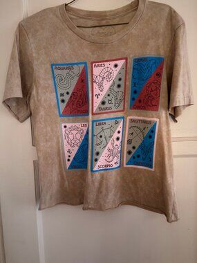 Obsessive Love Acid Wash Zodiac Tarot Cards Graphic Tee - Size S